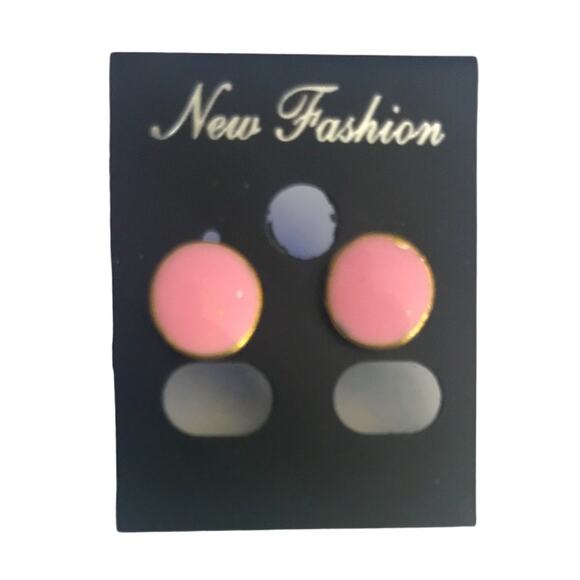 Post Earrings Pink with Gold Halo Studs - Picture 2 of 3